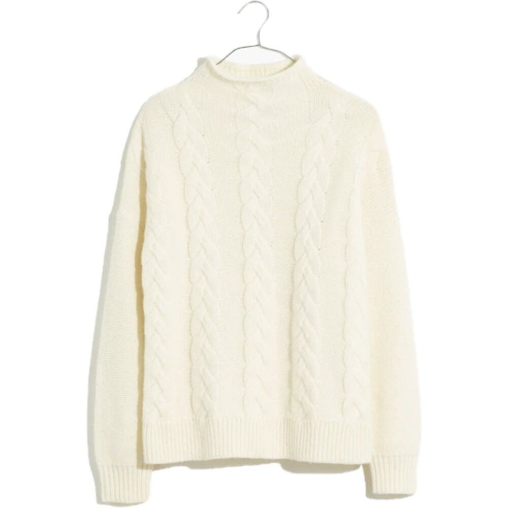 Madewell Grenville Cableknit Sweater Antique Cream Wool AH244 Size Large New